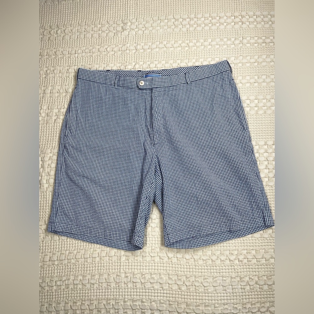 Peter Millar Seersucker Blue Checkered Plaid Shorts 38 Cotton Stretch